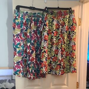 Tropical Floral Elastic Waist Wide Leg Cropped Pant- Multicolor L/XL